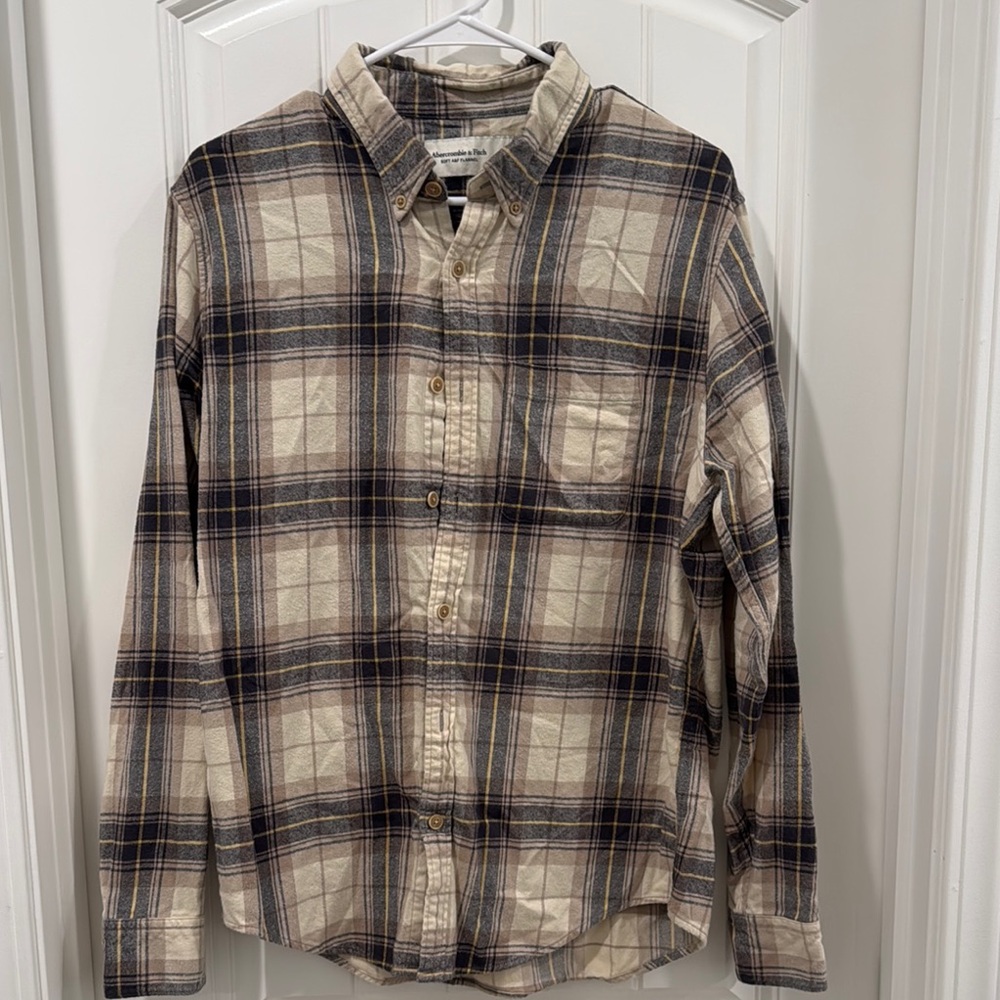 Plaid Button-Up Shirt - Beige and Black